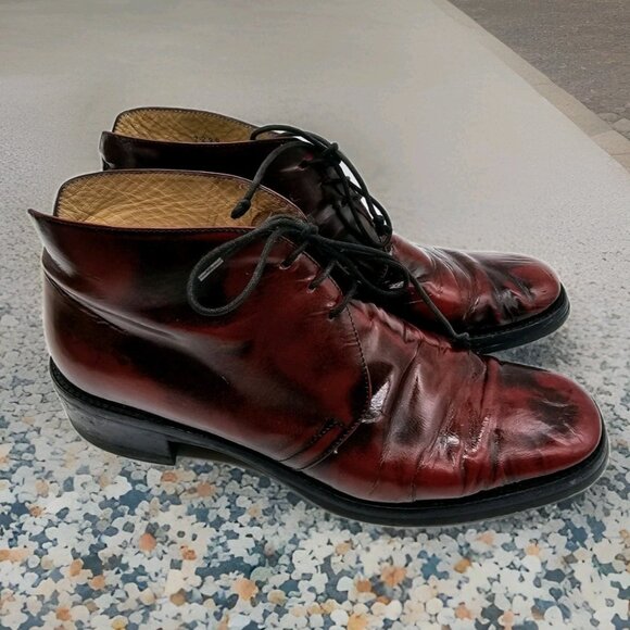 Vintage Fieramosca & Co Dark Burgundy Red Men's Leather Boots Sz 8.5 From Italy - Picture 1 of 12